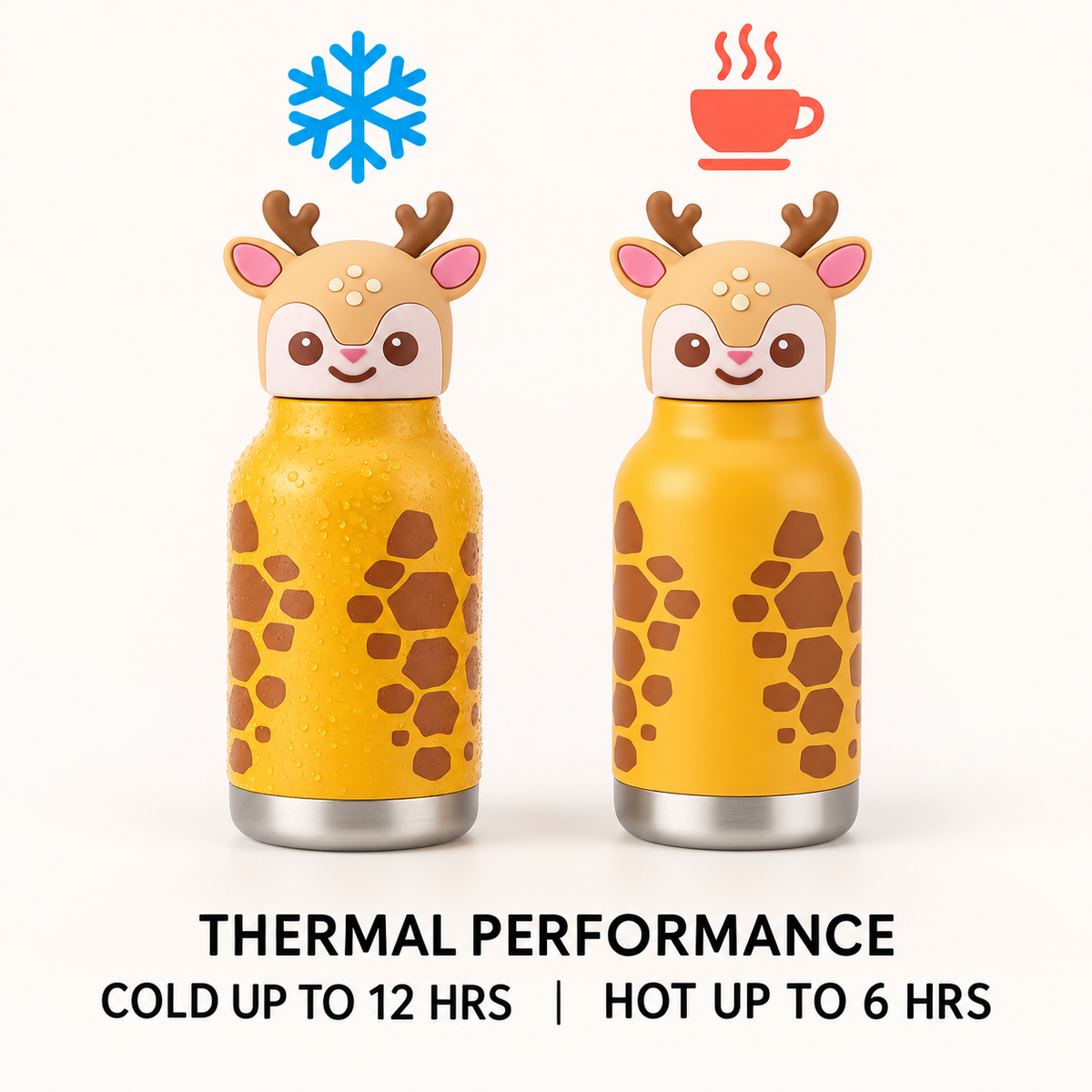 Kids Insulated Hot & Cold Water Bottle – 280 ml | Animal Silicon lids