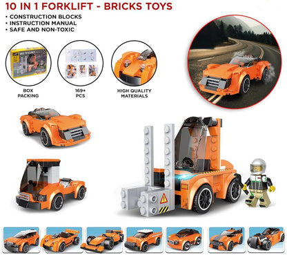 CrazyBuy Forklift 10-in-1 Working Mini Car Building Blocks Set 169 Pieces