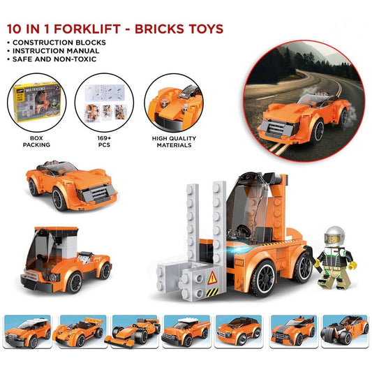 CrazyBuy Forklift 10-in-1 Working Mini Car Building Blocks Set 169 Pieces