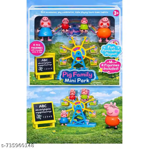 Kidoyz Pig Family Mini Park Ferris Wheel Playset with 4 Figurines