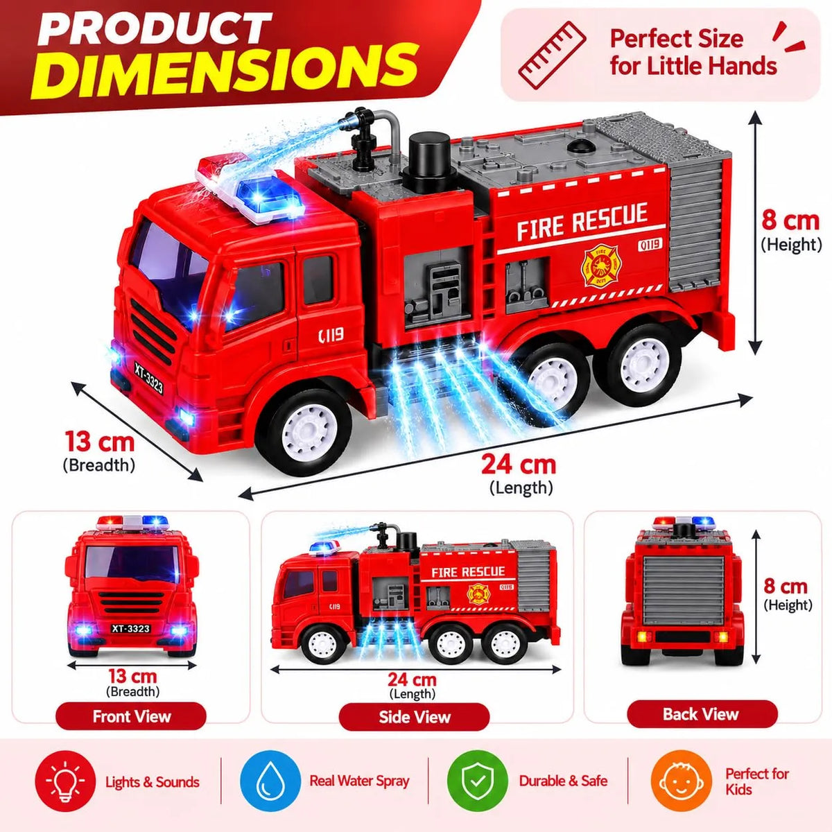 Light Sound & Water Sprayer Fire Engine Truck Toy