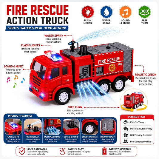 Light Sound & Water Sprayer Fire Engine Truck Toy