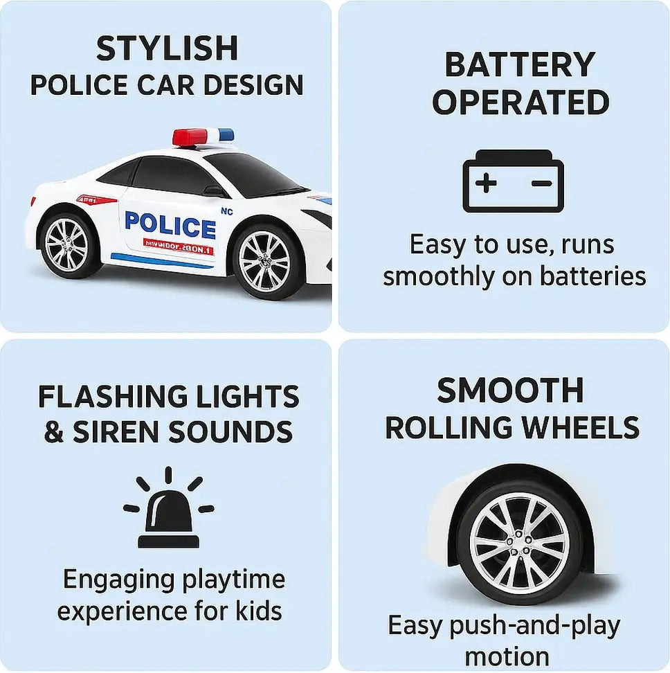 TIPTOP Battery Operated Police Car Toy for Kids with Realistic Lights & Sounds