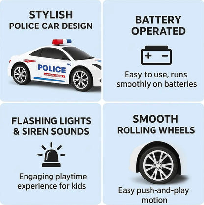 TIPTOP Battery Operated Police Car Toy for Kids with Realistic Lights & Sounds