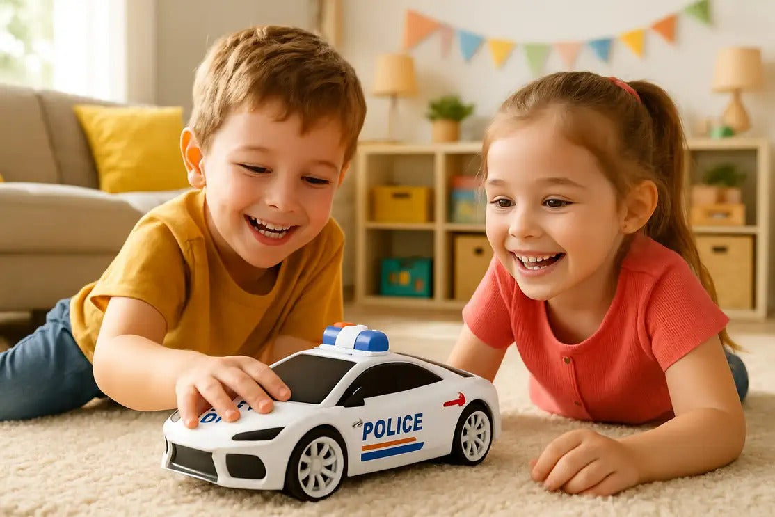 TIPTOP Battery Operated Police Car Toy for Kids with Realistic Lights & Sounds