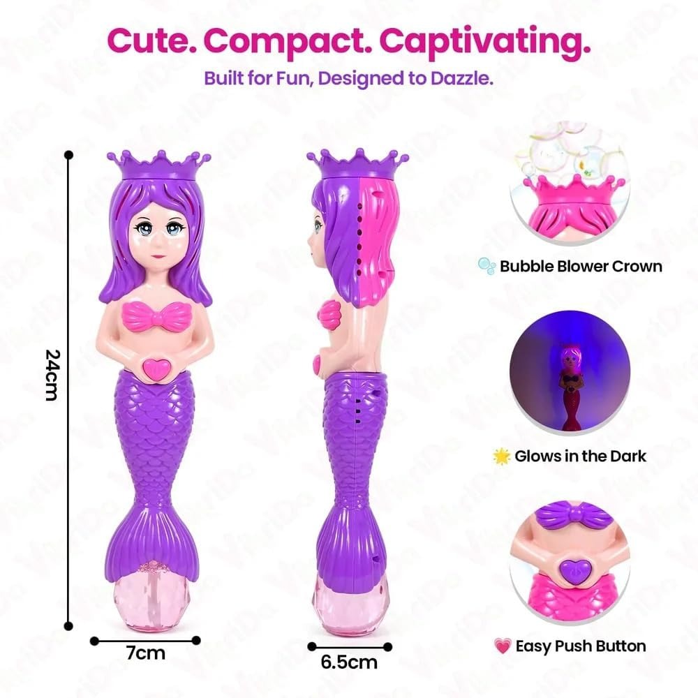 TIPTOP Mermaid Bubble Wand Toy with Lights Automatic Bubble Blower Machine