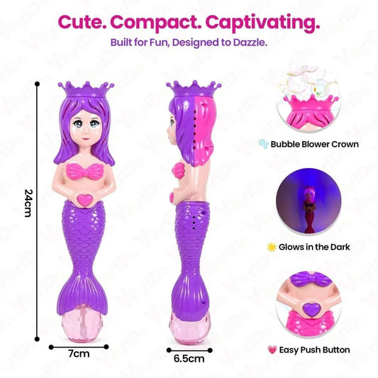 TIPTOP Mermaid Bubble Wand Toy with Lights Automatic Bubble Blower Machine