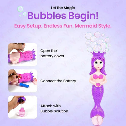 TIPTOP Mermaid Bubble Wand Toy with Lights Automatic Bubble Blower Machine