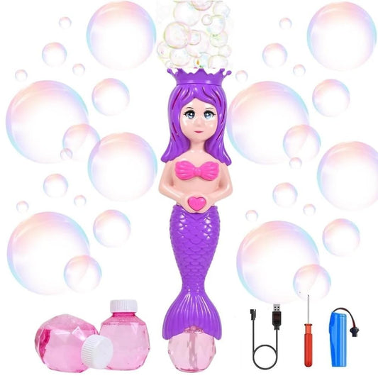 TIPTOP Mermaid Bubble Wand Toy with Lights Automatic Bubble Blower Machine