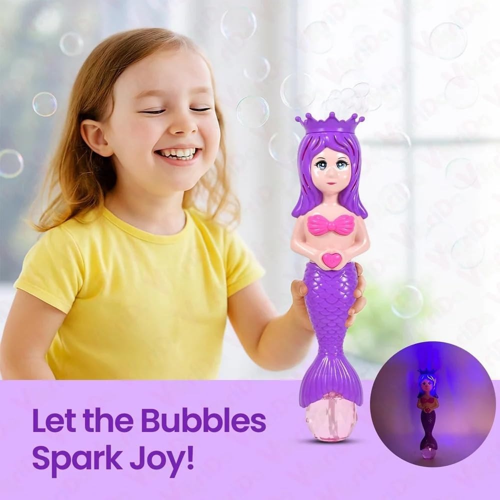 TIPTOP Mermaid Bubble Wand Toy with Lights Automatic Bubble Blower Machine