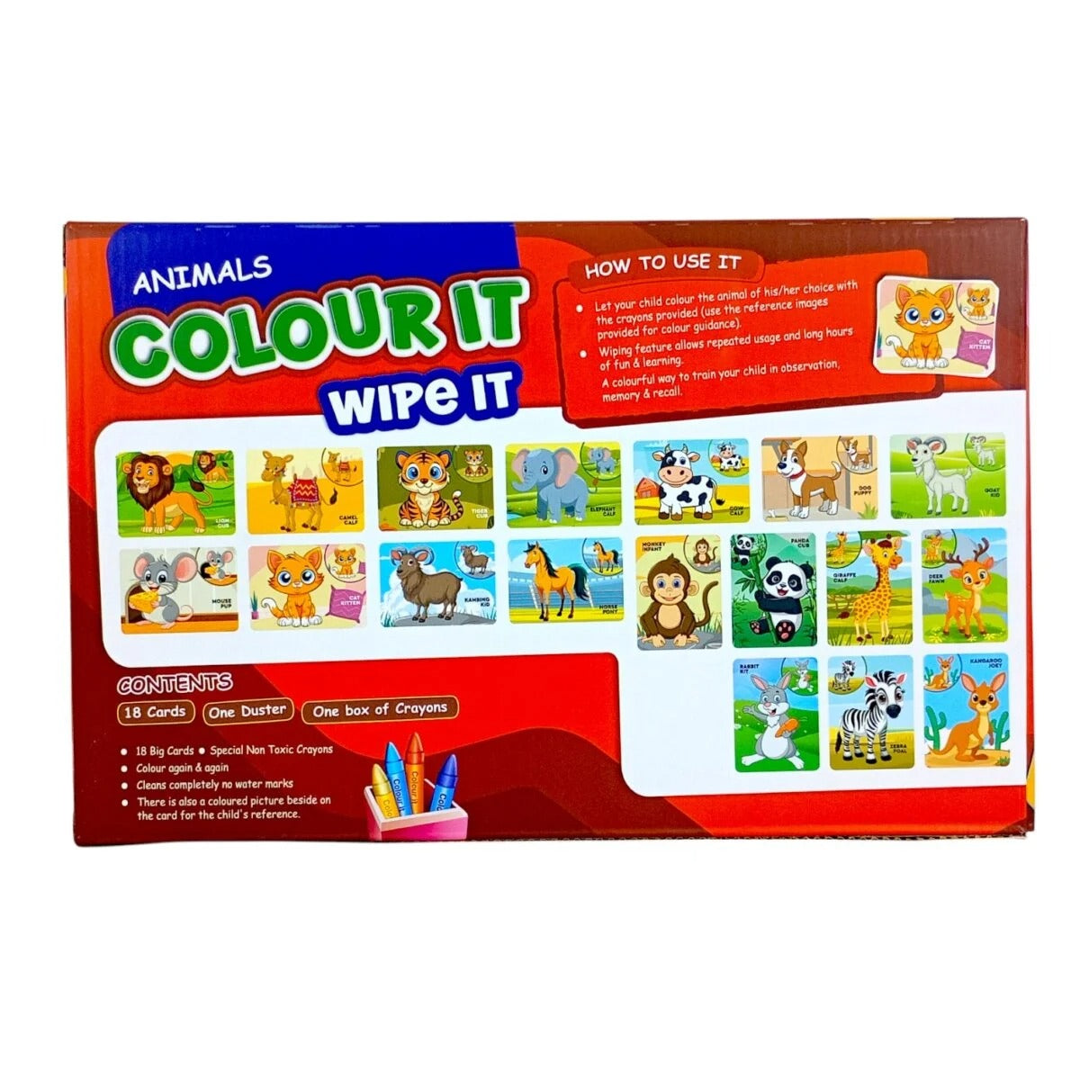 Ratna's Reusable Animals Colouring Kit with Wipe-Clean Markers for Kids