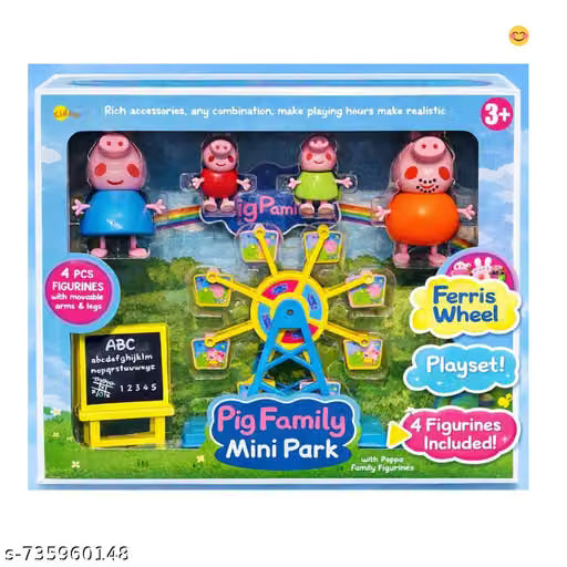 Kidoyz Pig Family Mini Park Ferris Wheel Playset with 4 Figurines