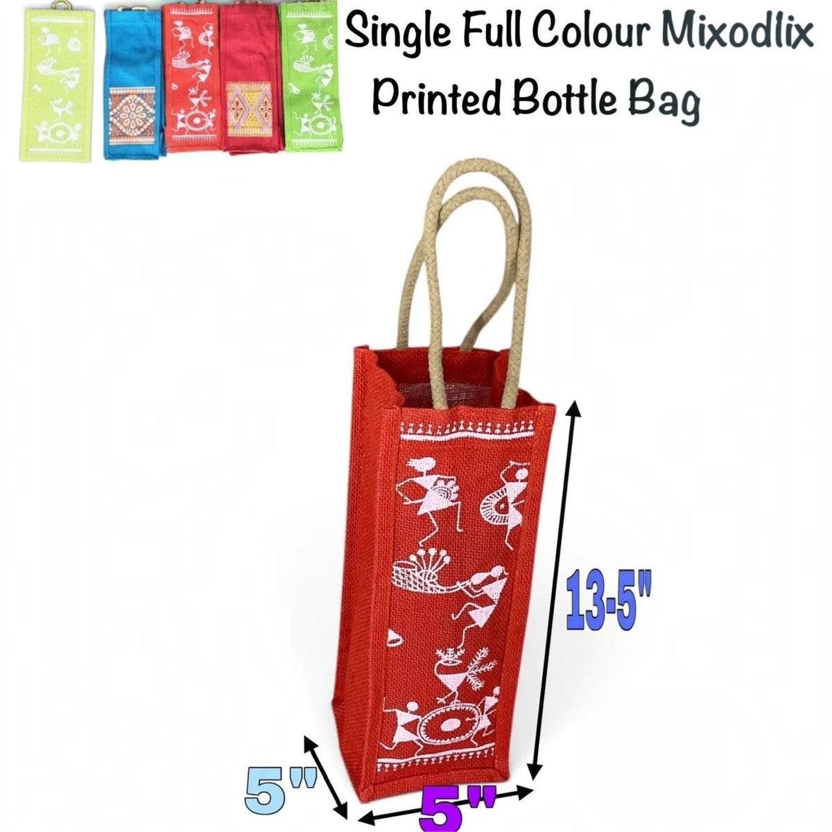 Jute Printed Water Bottle bag with handle