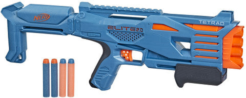 Nerf Elite 2.0 Tetrad QS-4 Blaster: 4-Barrel Pump Action, 4 Darts Included