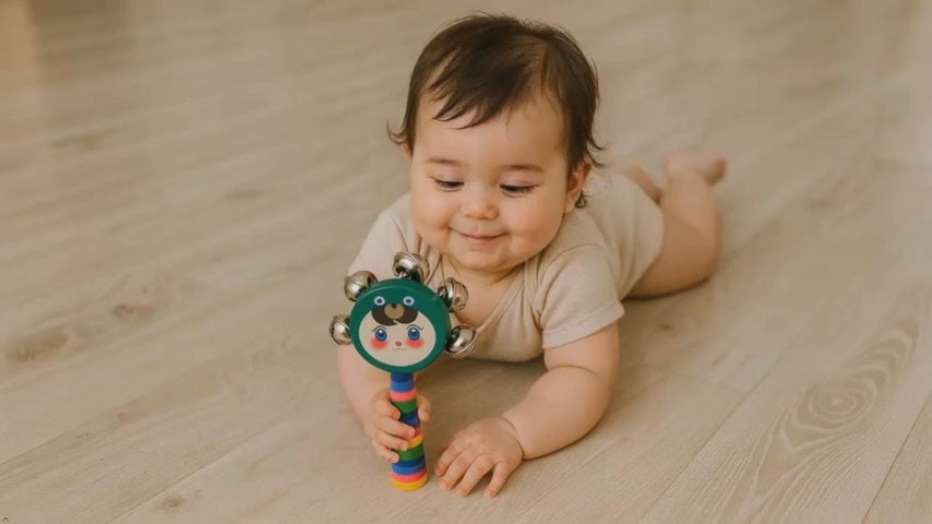 SMILE BABY Colorful Wooden Handle Jingle Bell Rattle Toy