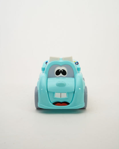 Rabbie Racer Interactive Blue Friction Toy Car: Fun Bobbing Eyes & Bonnet Play