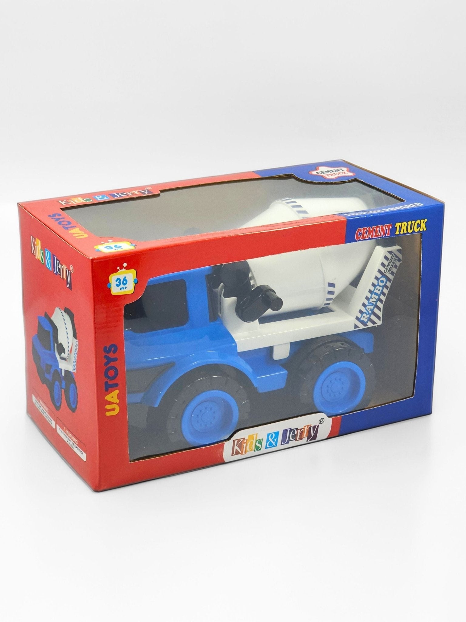 RAMBO Friction Powered Cement Mixer Truck Toy, Realistic Drum Rotation, Kids Play