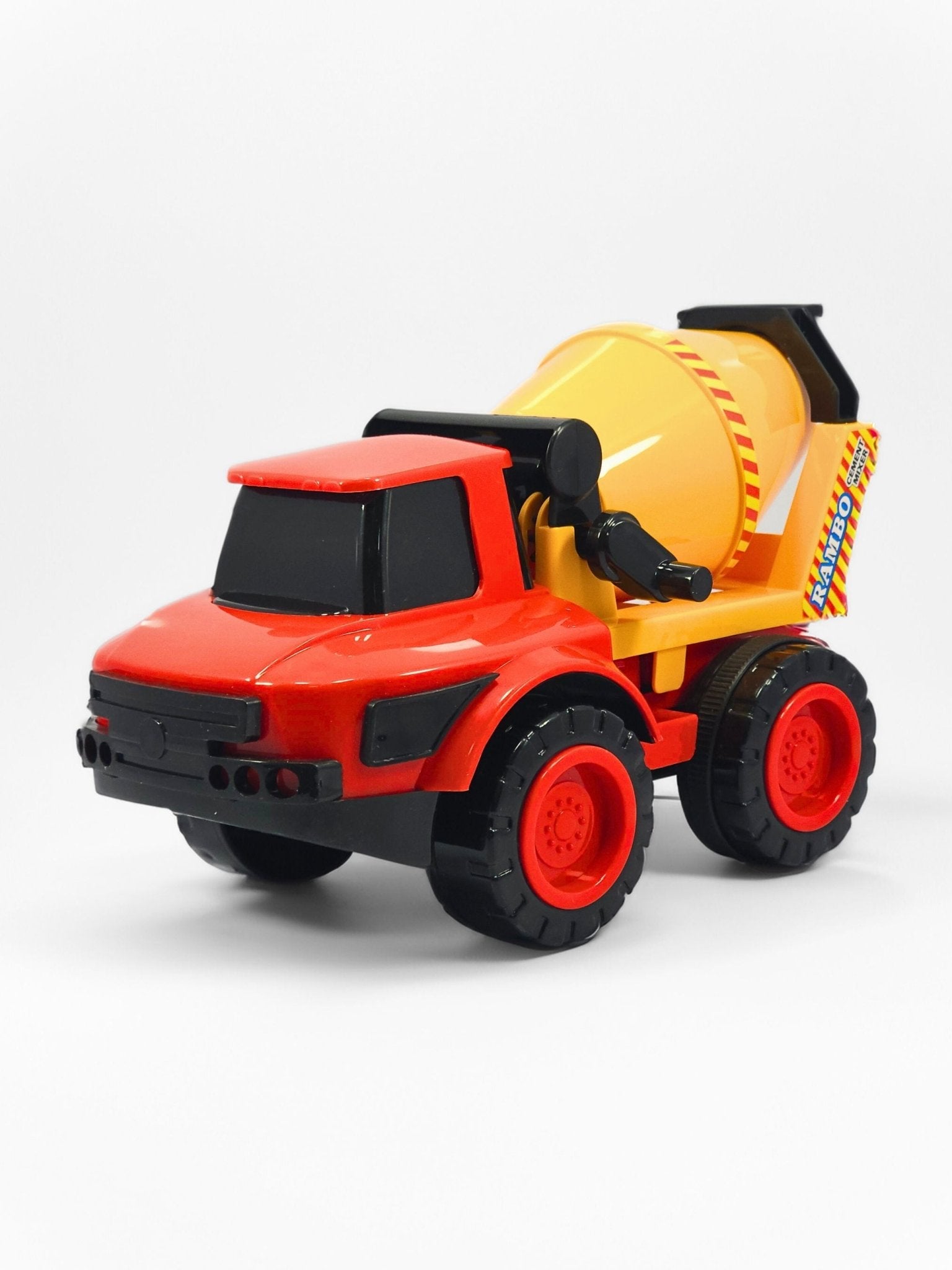 RAMBO Friction Powered Cement Mixer Truck Toy, Realistic Drum Rotation, Kids Play