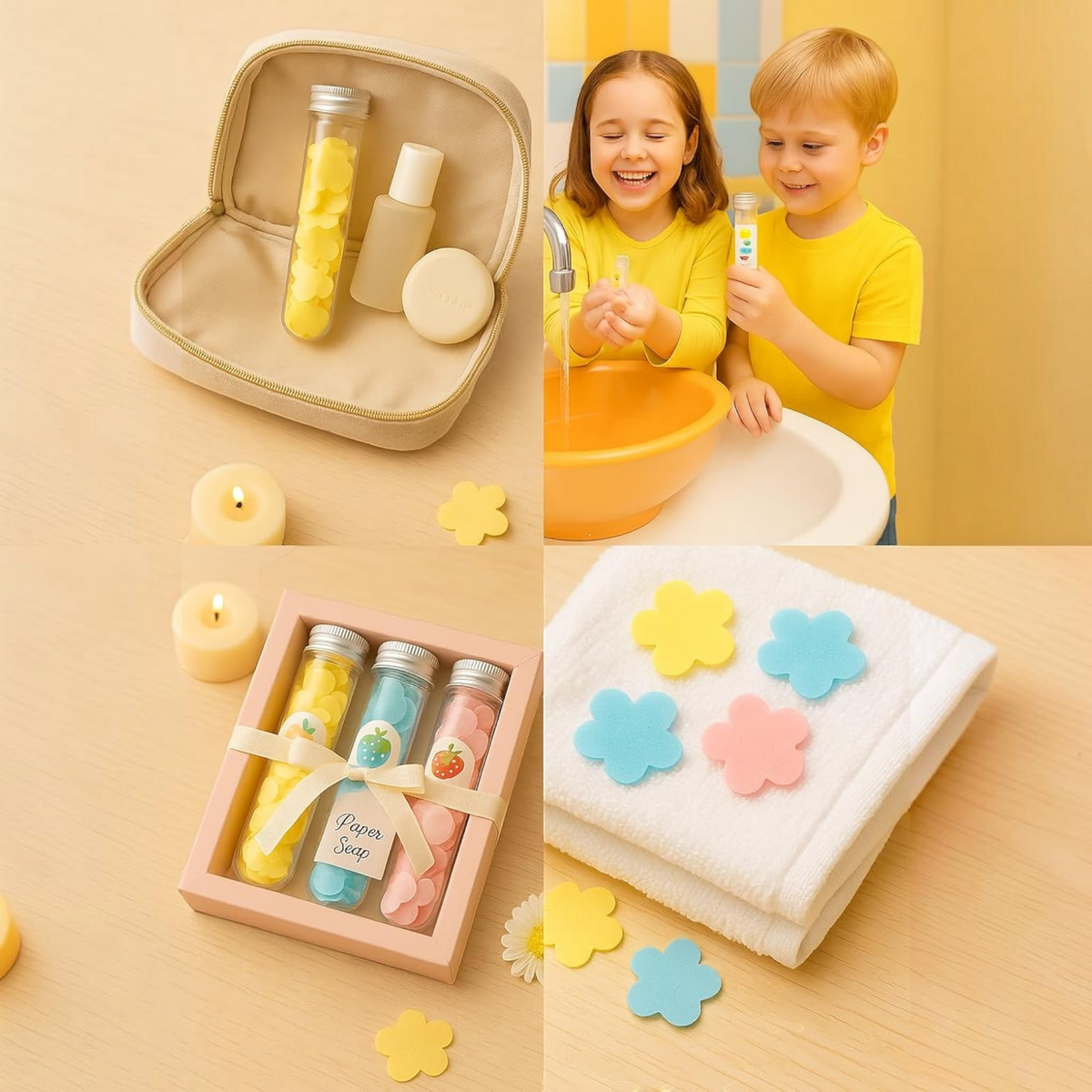 TipTop Retail lavender scented flower shaped paper soap strips in glass tubes for children handwashing
