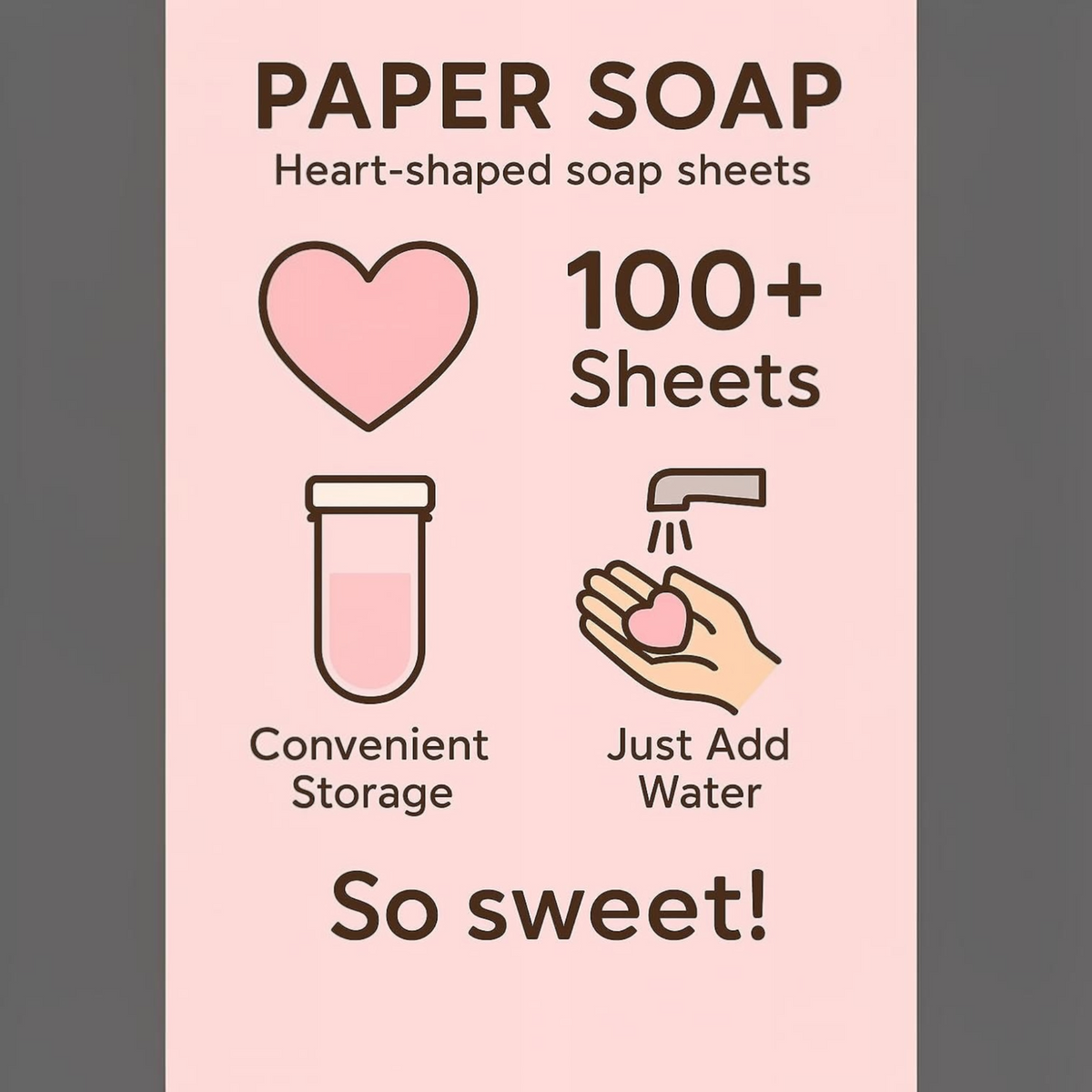 TipTop Retail heart-shaped lavender soap paper strips for kids, showing convenient storage and easy water activation.