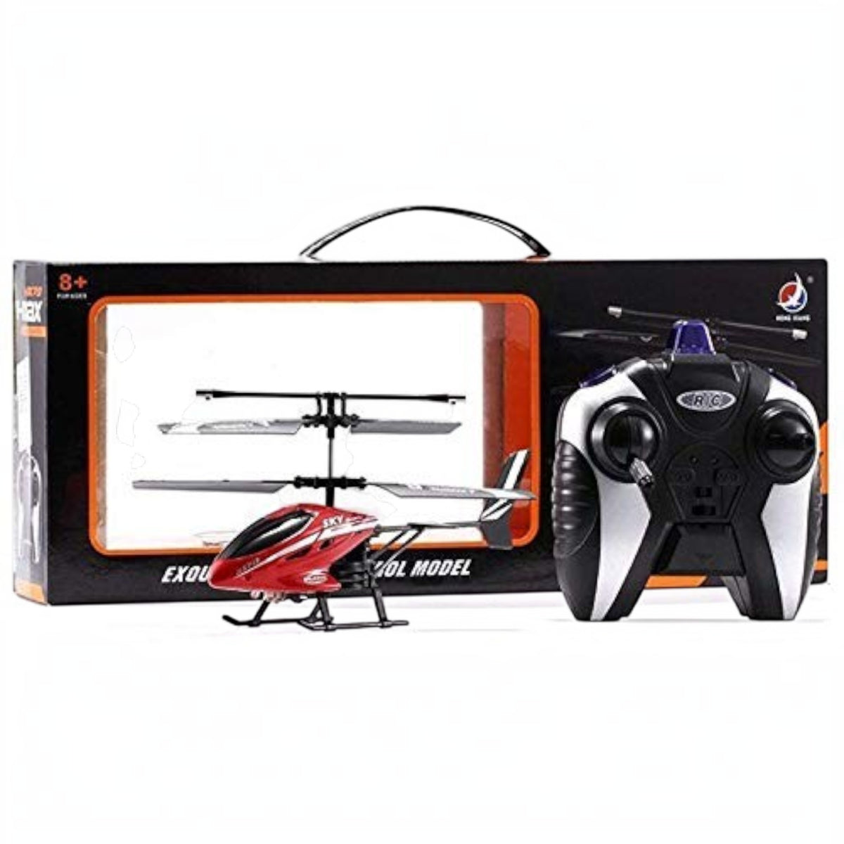 TipTop Retail V-max RC helicopter in red with remote control and display box, featuring an unbreakable ABS body.
