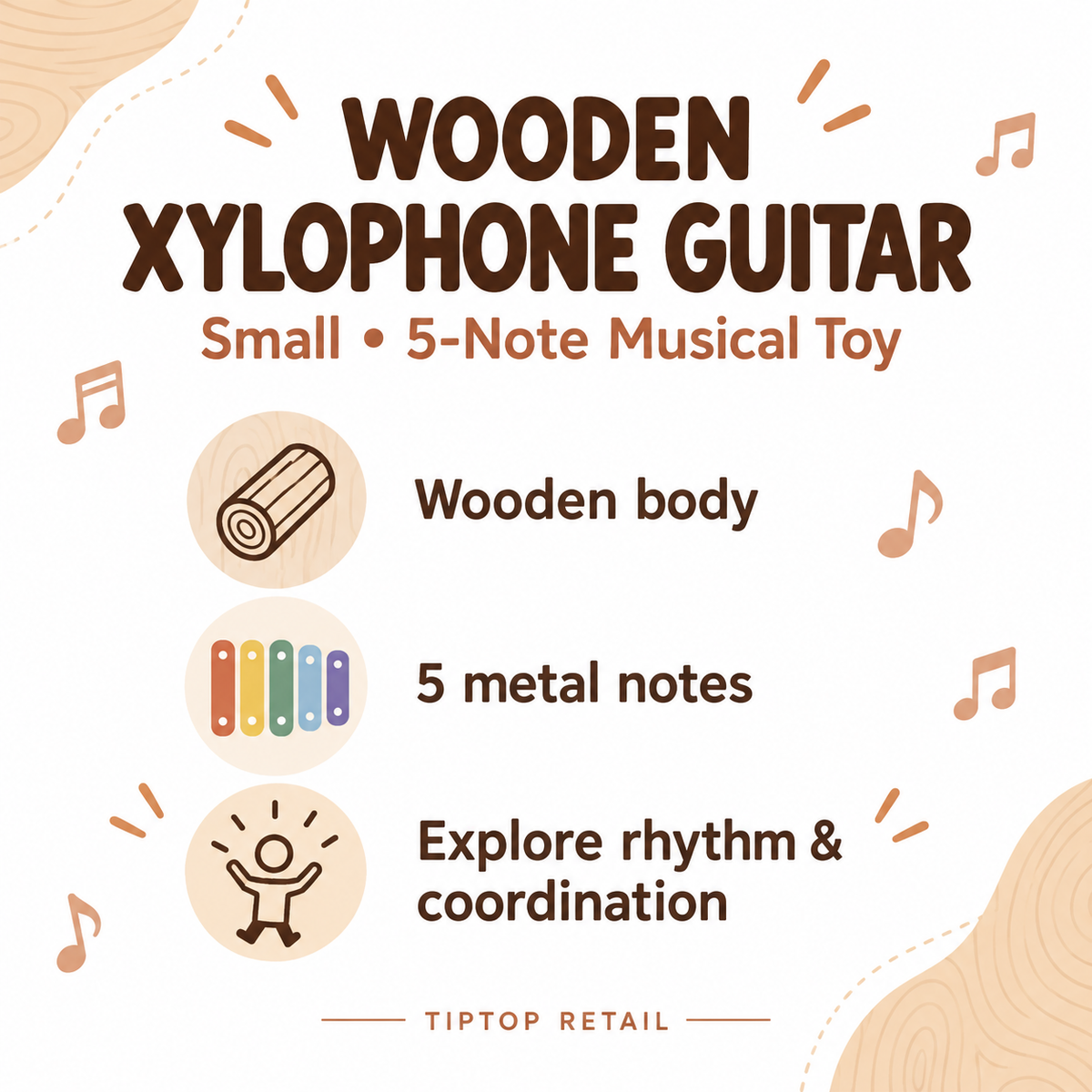 Wooden Xylophone Guitar Small - wooden body, five metal notes and music-learning benefits | TIPTOP Retail